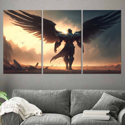 Elegant Archangel Warrior Canvas Print: Modern Loft Decor Artwork,3P Wrapped Canvas
