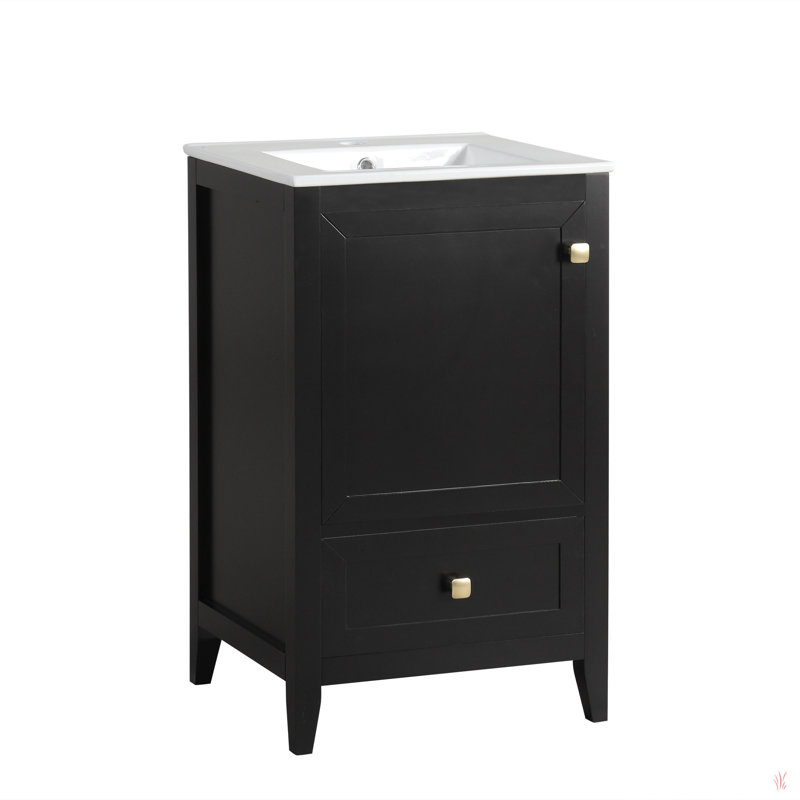 Meuble-lavabo de 20 po avec lavabo, armoire de salle de bain avec porte à fermeture douce, support de rangement et tiroir