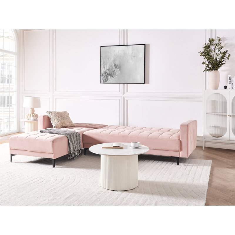 Aliyha 4 Seater Velvet Sofa Bed, Pink, Left Hand Facing