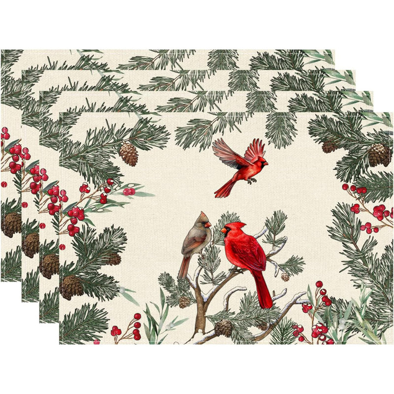 Ensemble de 4 napperons Cardinal Birds Winter Pine Christmas Christmas