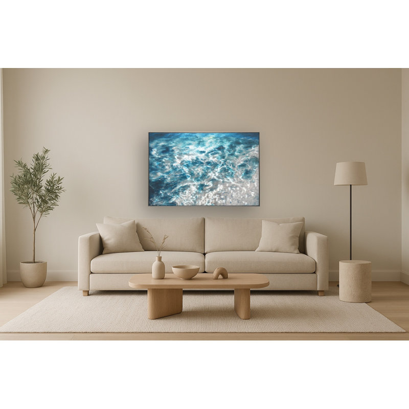 Art mural en aluminium Ocean Waves Mixed Media - 32 po x 47 po - cadre argenté
