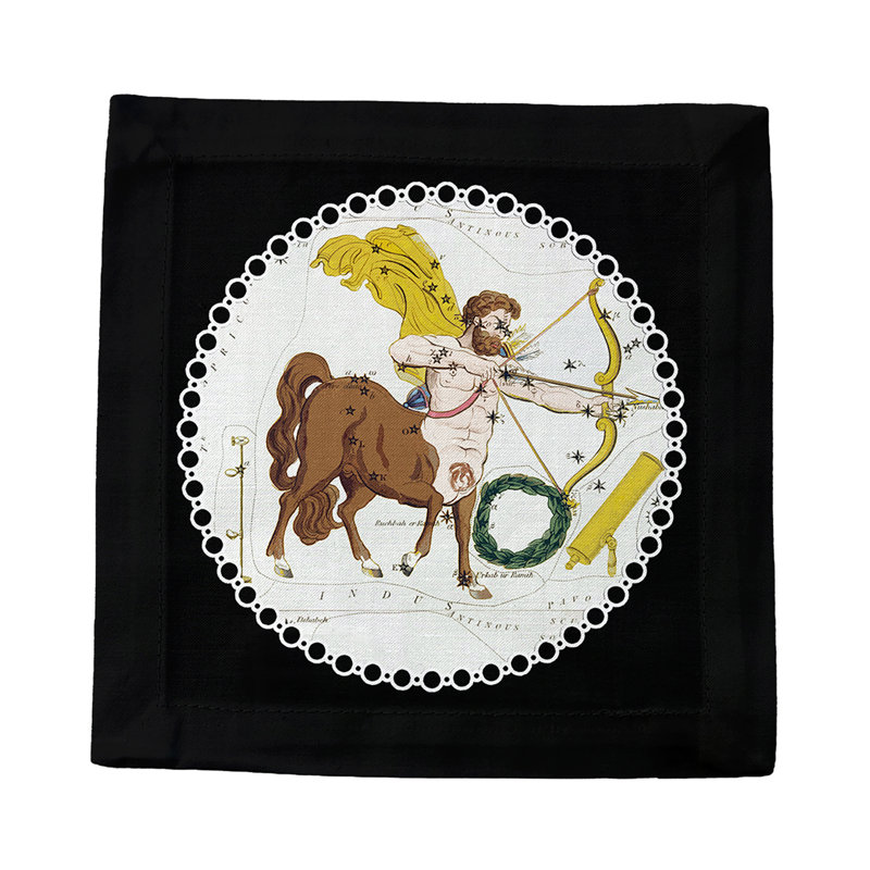 Zodiac Sagittarius Cotton Sateen Cocktail Napkins, Black