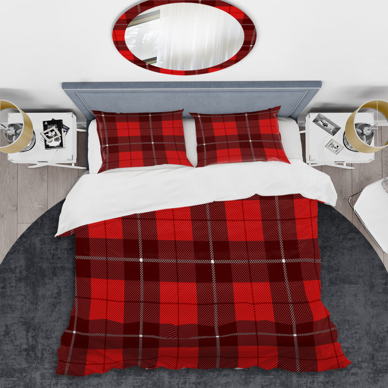 Tartan à carreaux rouge et noir - Ensemble de housse de couette abstrait - Microfibre de polyester