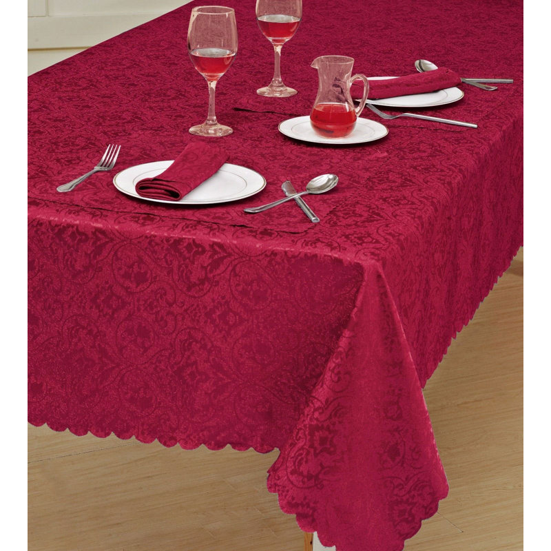Microfiber Classic Damask Printed Jacquard  Table Cloth, Red