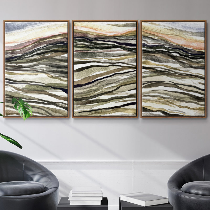Waterscapes I, ensemble de 3 toiles encadrées, H 40 po x l 78 po, Noyer