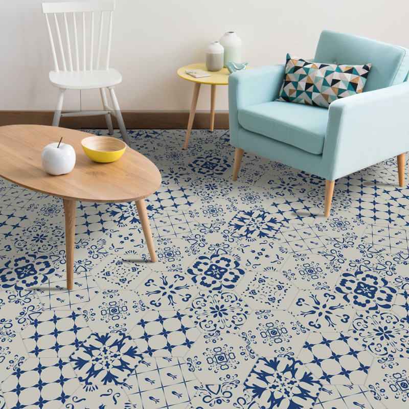 Décalcomanie de plancher hexagonale motif floral