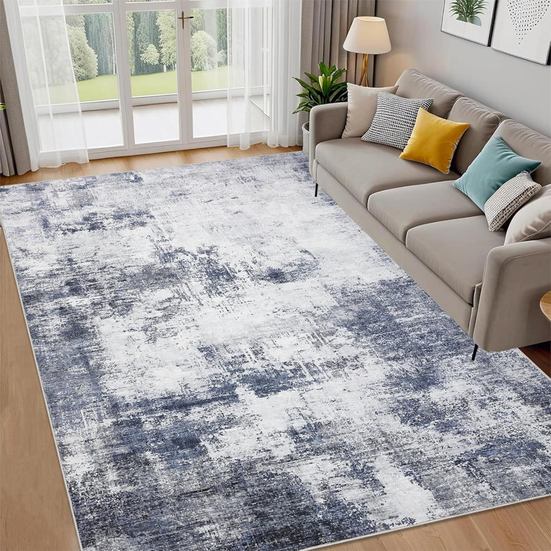 Tapis de couloir lavable tapis abstrait moderne antidérapant antidérapant pour couloir pour chambre à coucher à poils courts bleu