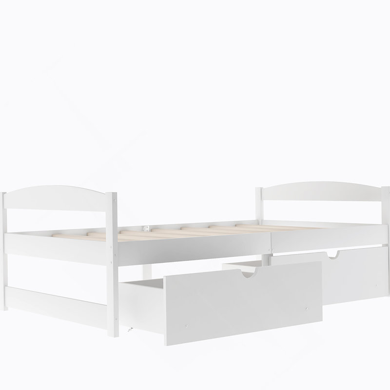 Lit plateforme simple avec deux tiroirs, Blanc