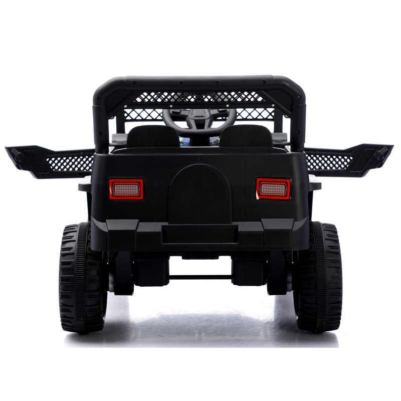 Voiture électrique pour enfants, noire, batterie 12 V 4,5 Ah, deux moteurs 380, portes ouvrantes, marche avant/arrière, lecteur de musique, indicateur de batterie, fonction de balancement, démarrage progressif, phares, feux arrière, télécommande 2,4 GHz