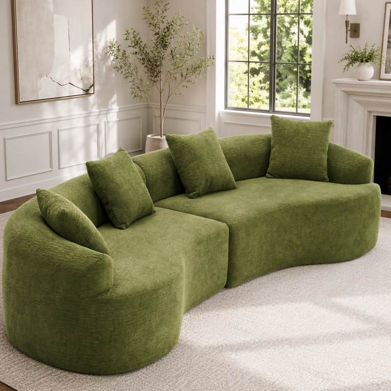 Canapé incurvé modulaire sans os, canapé-lit en chenille haute densité, sans assemblage, Rembourrage en mousse verte