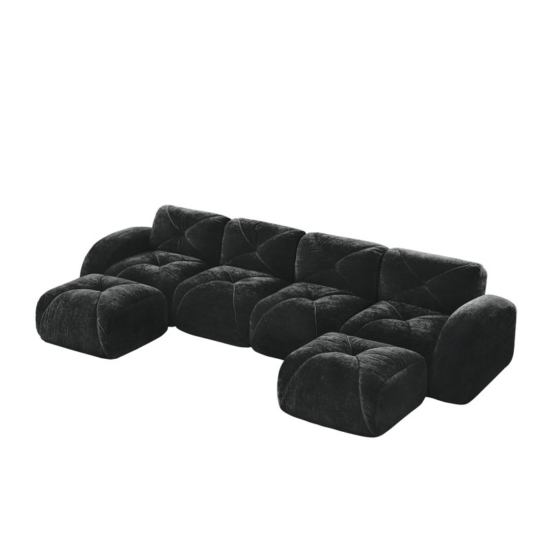 U-Shaped Boneless Sofa,Tufted Design,32D High Density Sponge Bottom,Anti-Slip Design,No Assembly Required,Free Combination,Movable Ottomans For Living Rooms,Home Theate