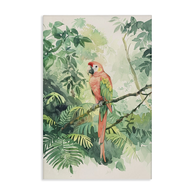  Art mural perroquet rose dans la jungle par LSR Design Studio, H 24 po x l 16 po