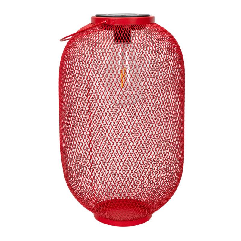 Metal Mesh Basket Solar Powered Outdoor Garden Lantern Light, Red