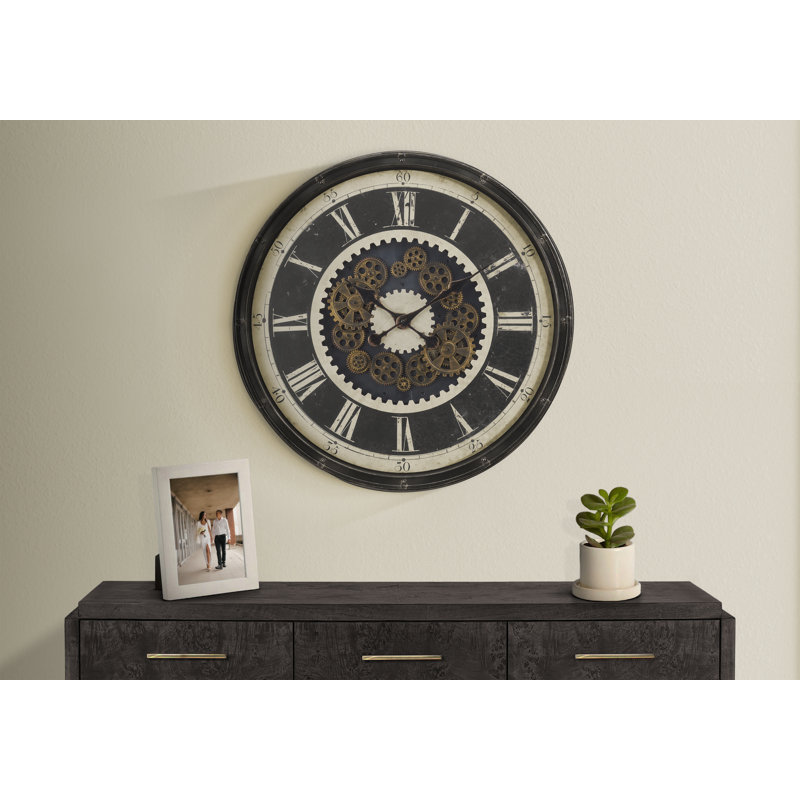 Horloge, 30 po, mécanisme d'engrenage, grande horloge murale, brun, transitionnel