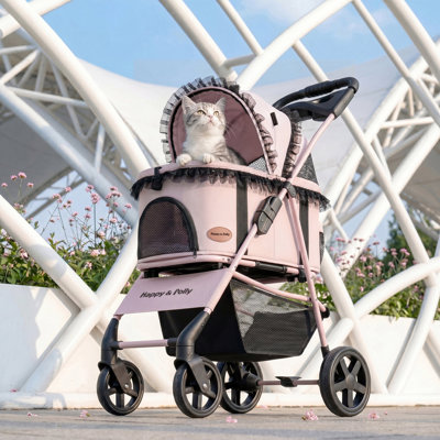 39'H 4-Wheel Foldable Pet Stroller for Small/Medium Dogs & Cats– 3-in-1 Convertible Design with Removable Carrier & One-Click Folding Mechanism