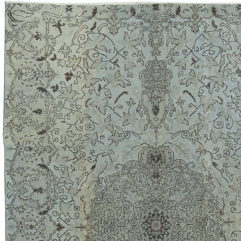Tapis bleu clair 6 pi x 8,3 pi tissé à la main et noué à la main en Turquie