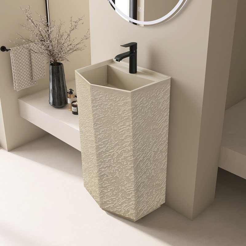 17.9'' Freestanding Textured Solid Surface Pedestal Bathroom Sink