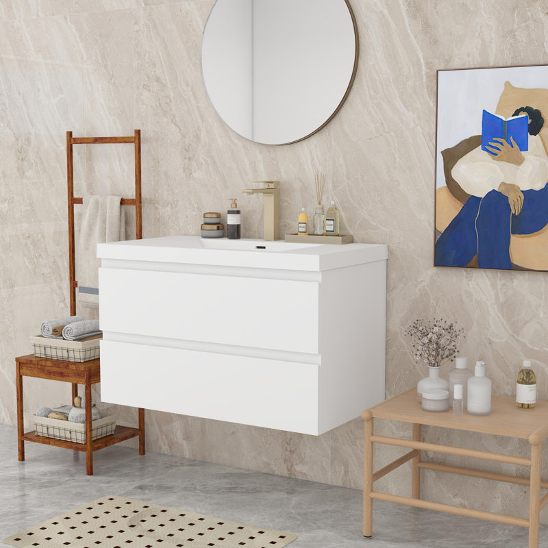 Wall Mounted Bathroom Vanity, Glossy White