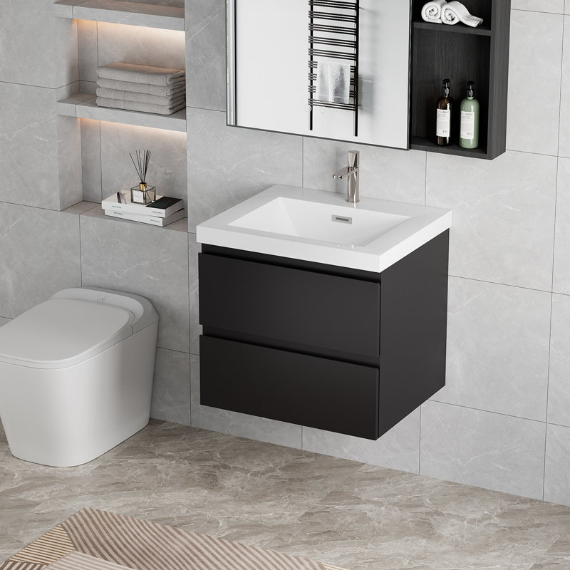 Meuble-lavabo flottant avec lavabo et meuble-lavabo, Noir