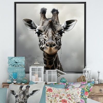 Impression sur toile de girafe minimaliste noir et blanc I