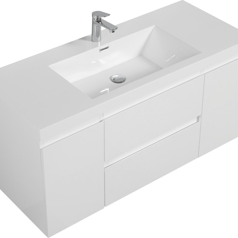 Meuble-lavabo flottant moderne de 48 pouces, Blanc lustré