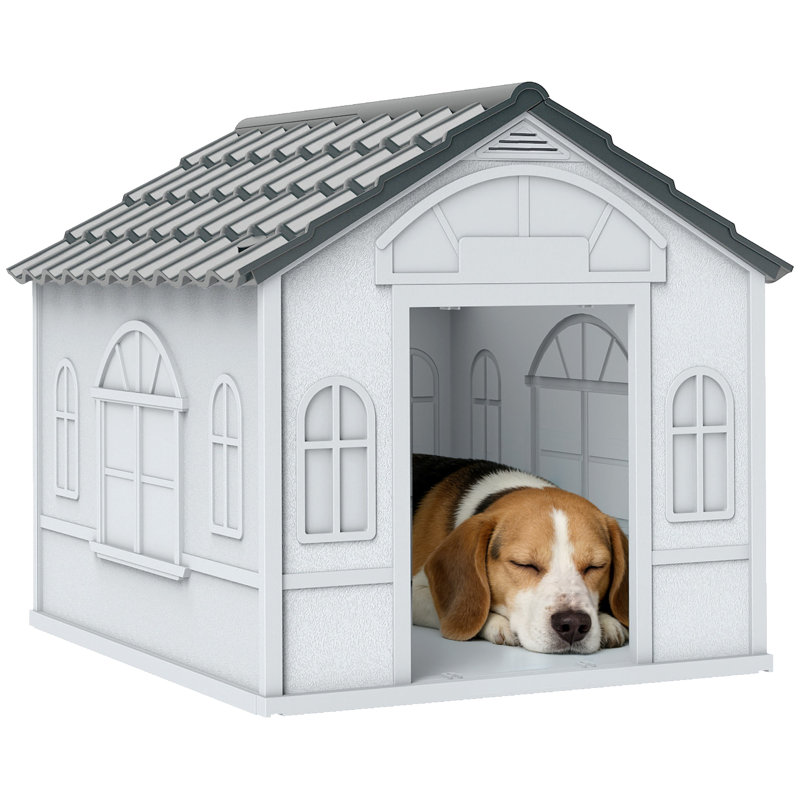 Plastic Dog House, 63cm H x 65cm W x 75.70cm D, Grey
