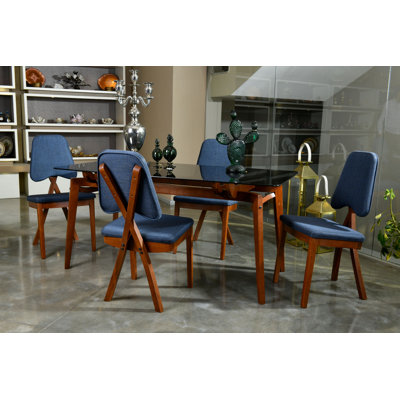 Glass Top Solid Wood Base Dining Table