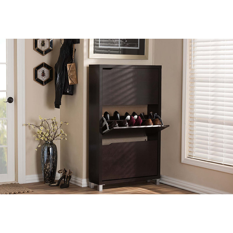 Simms 18 Pair Shoe Storage Cabinet, Dark Brown