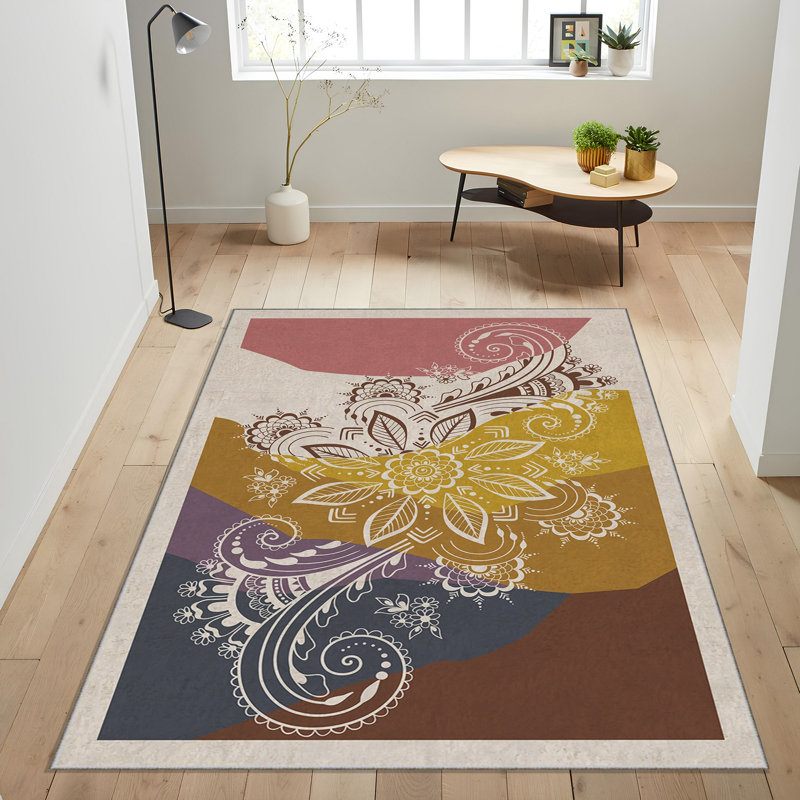High-Quality Woven Carpet, 3.3 x 5.9 Feet | 100% Polyester, 740 g/m² | Non-Slip Felt Dot Underside, 0.2 in Pile Height | Machine Washable, Easy to Clean, Ideal for Living Rooms & Bedrooms, Stylish Digital Print