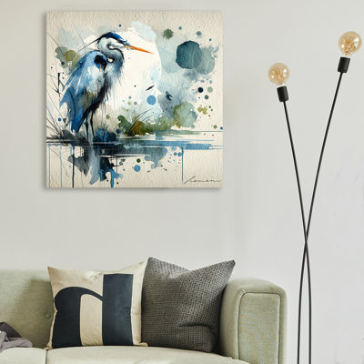 Blue Reverie - Héron abstrait sur toile