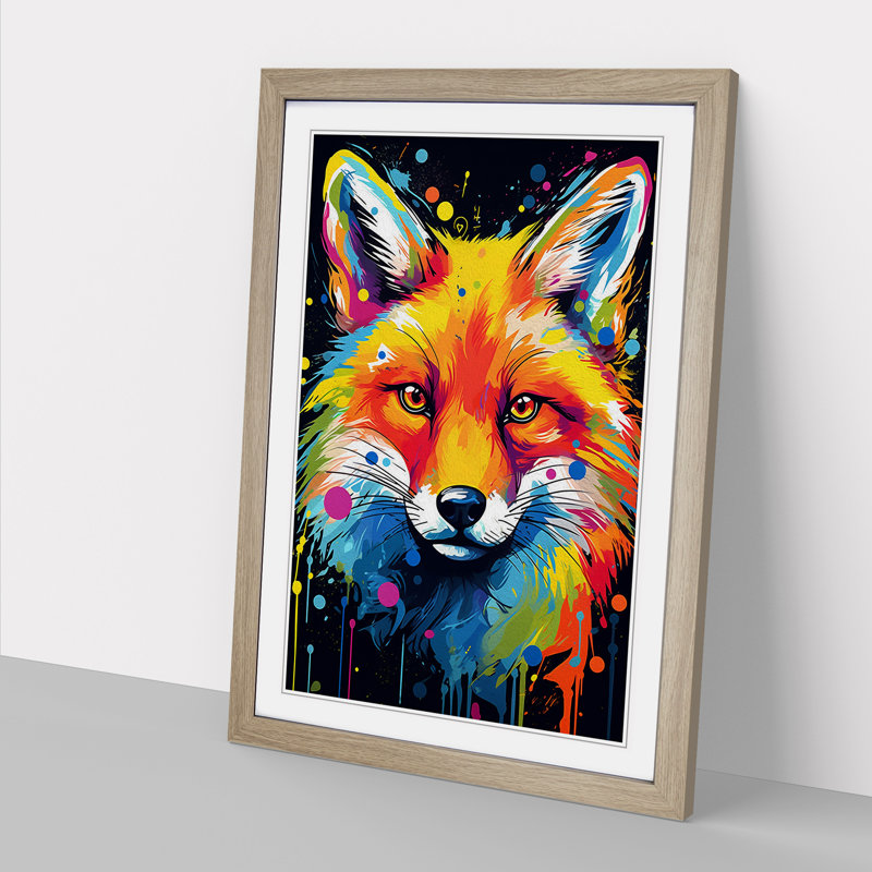 Fox Pop - Single Picture Frame Print on Wood, Oak Framed, 34cm H x 25cm W