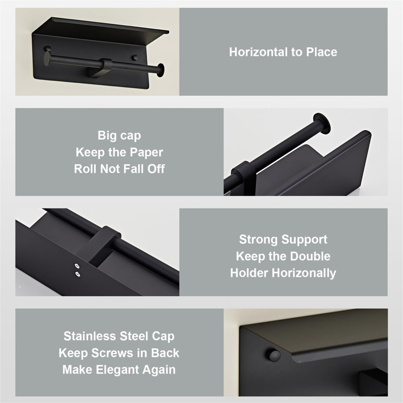 Wall Mounted Toilet Paper Holder, Matte Black