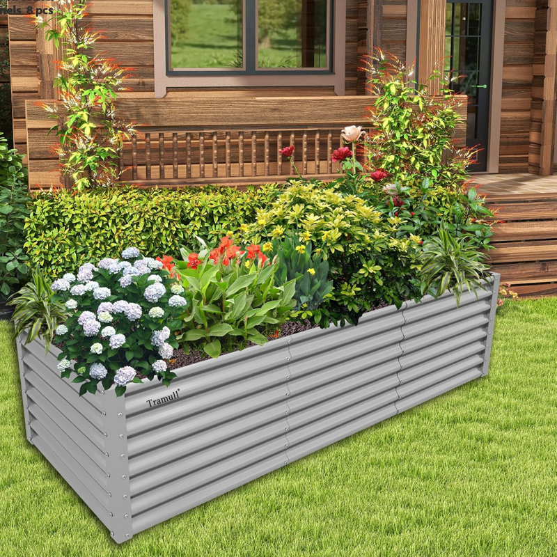 Ensemble de jardinière surélevée galvanisée 8X3X2Ft, Gris