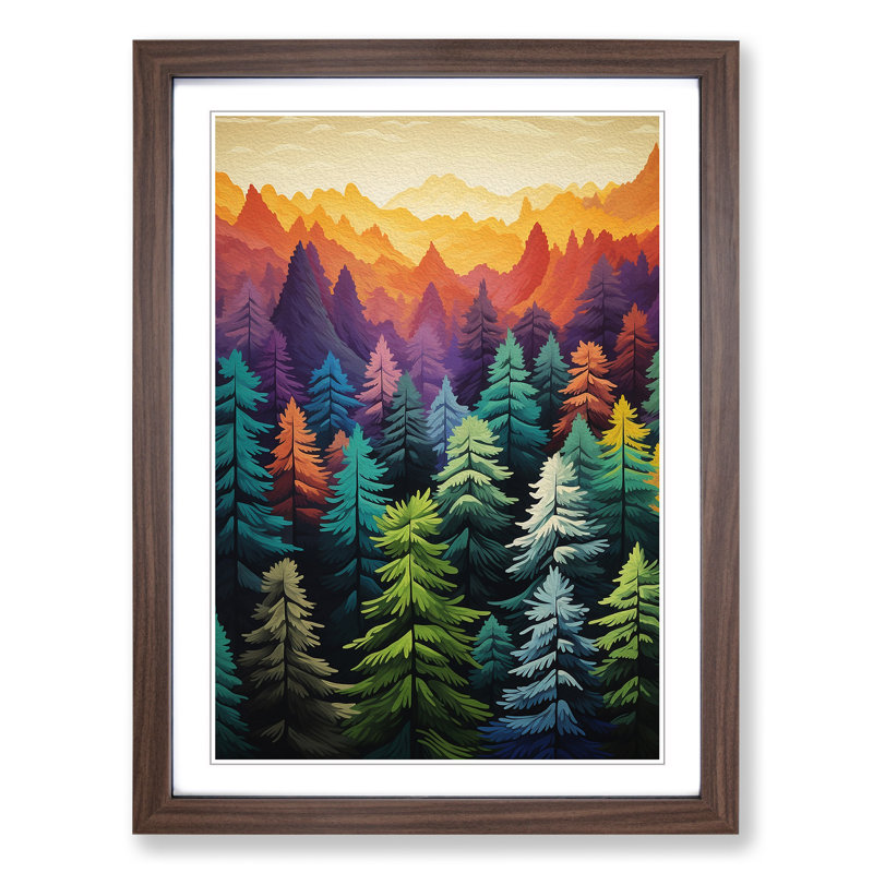 Pine Tree Colour Field - Single Picture Frame Print on Wood, Walnut Framed, 64cm H x 46cm W x 2cm D
