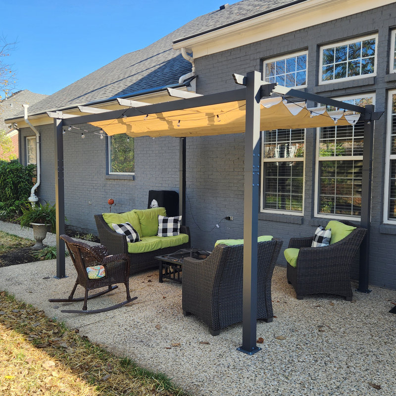 12 pi. L 10 pi. Pergola en métal avec auvent, Kaki
