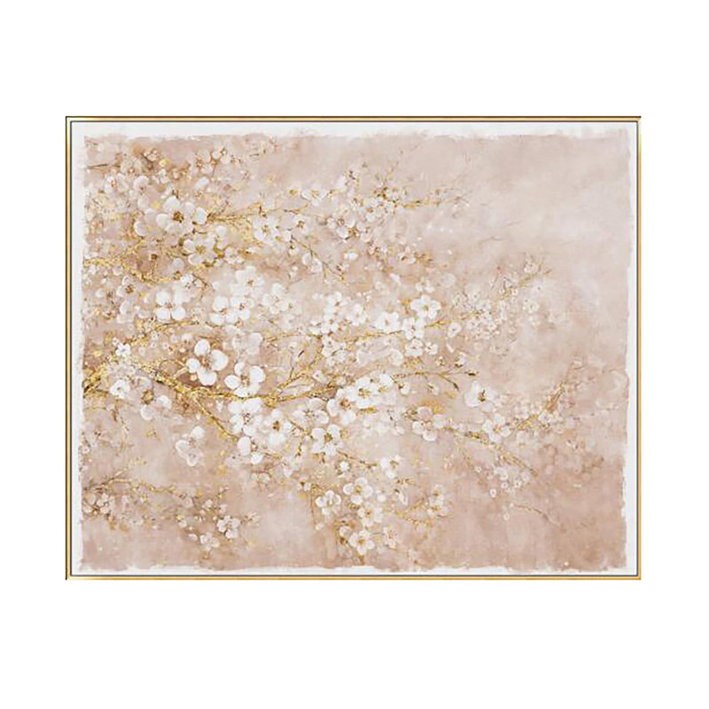 Toile de cerisier en fleurs peinte à la main 59,1 x 47,2 po avec finition rosée et blanche