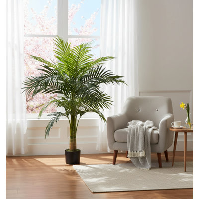 4FT Double Stalk Artificial Golden Cane Palm, Realistic Faux Palm Tree for Indoor Home Decor