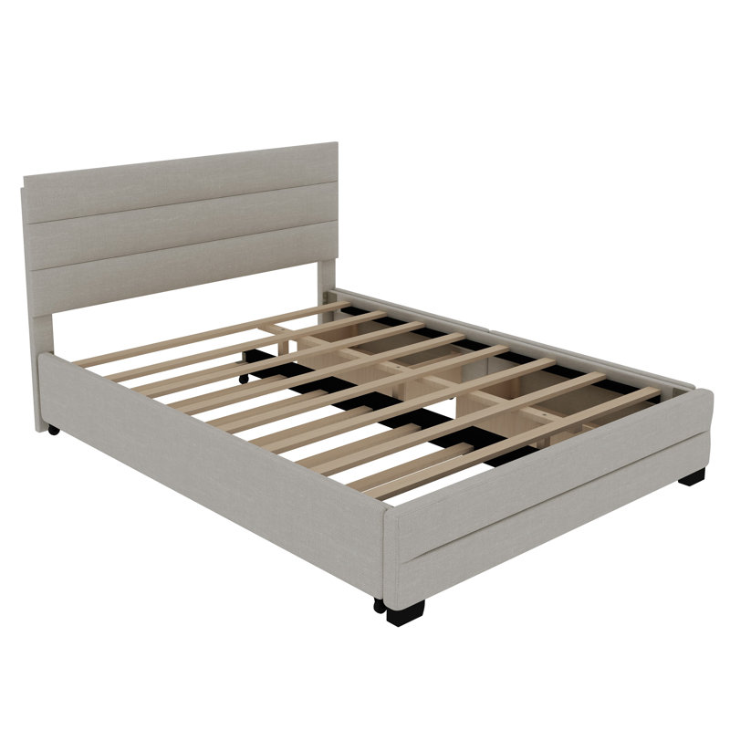 Carico Upholstered Platform Storage Bed, Beige, Polyester