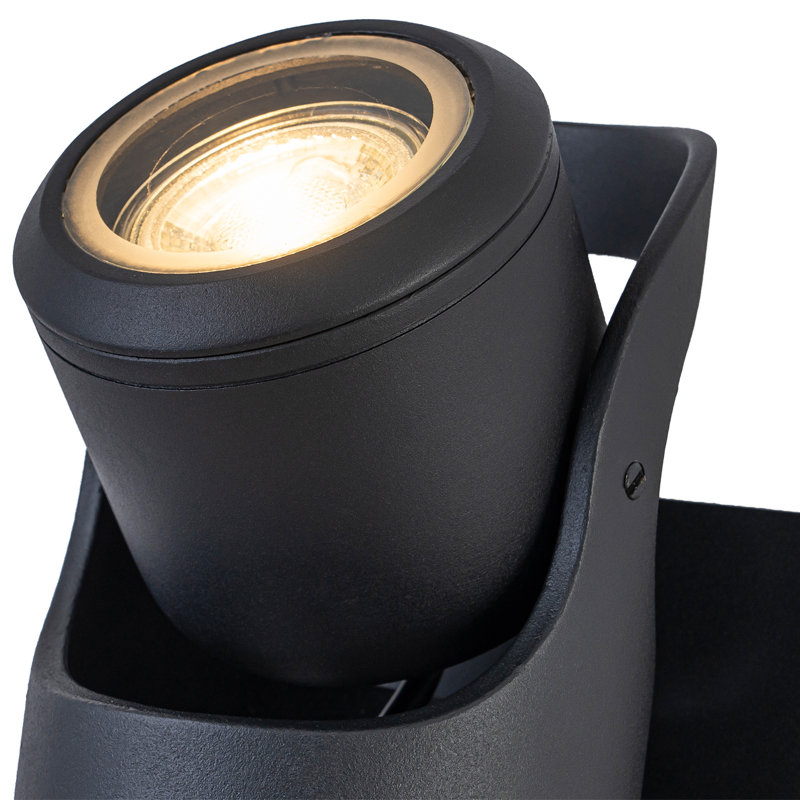 Modern Up Down Outdoor Wall Light Sconce, Adjustable Spotlight Fixture IP54 Waterproof for Bathroom Porch Garage, 2xGU10 LED Compatible, Matte Black Metal, ETL Certified