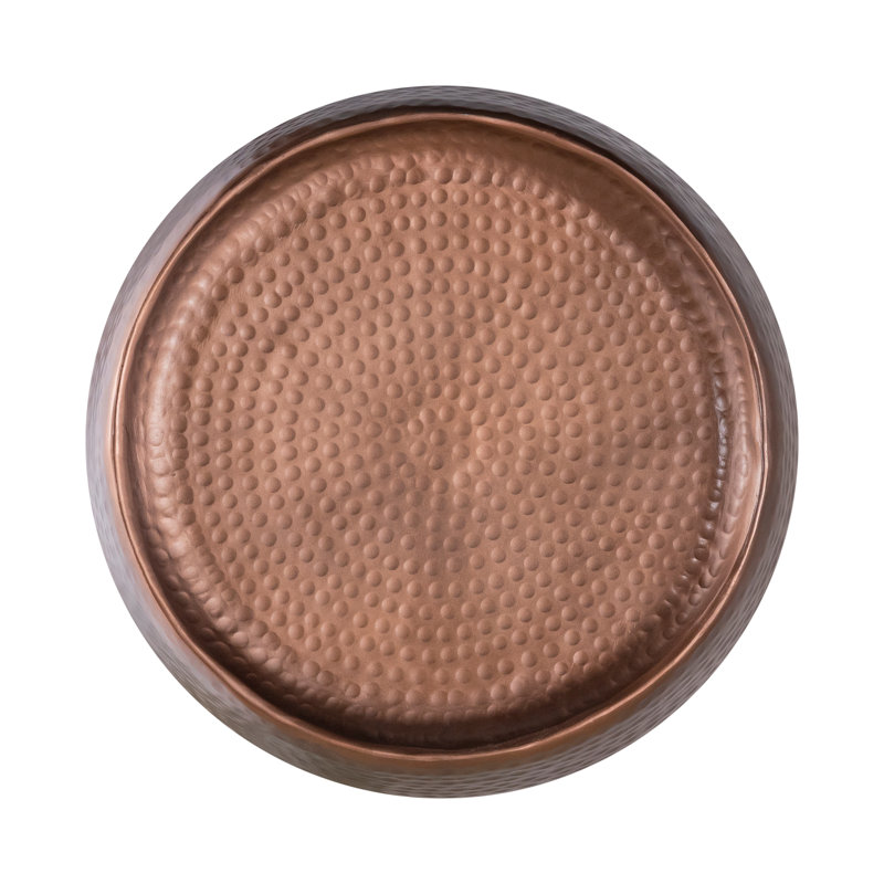 Antique Copper Round Iron Drum Storage Accent Table