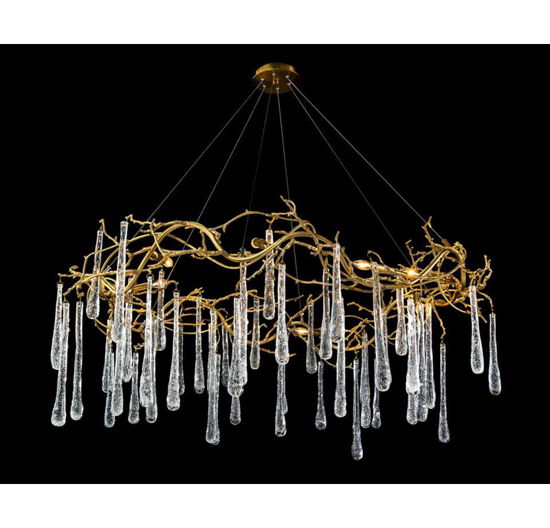 Lustre en laiton et verre à huit lumières