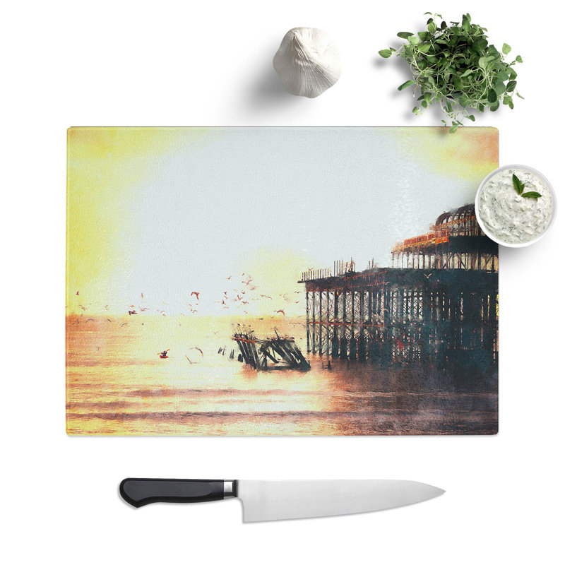 Tempered Glass the West Pier on Brighton Beach Painting Chopping Board, 28.5 cm x 39 cm
