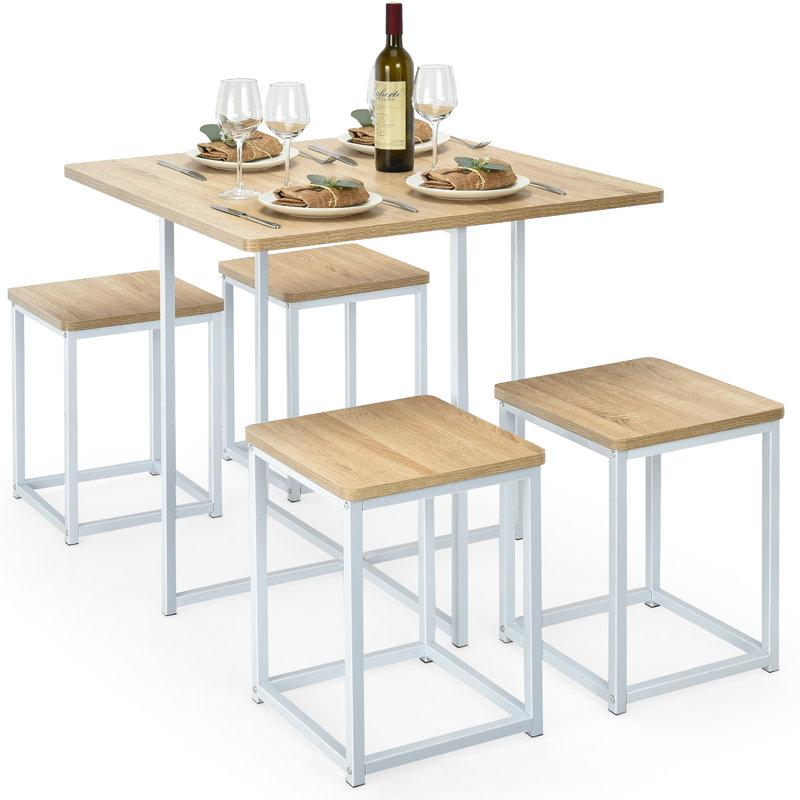 Felício 4 - Person Dining Set, Beige, White, White/Beige