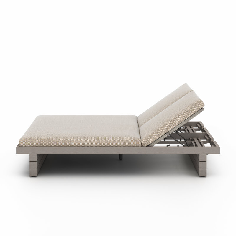 Leroy Outdoor Teak Chaise Lounge, Weathered Gray, Stone Gray