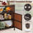 Outdoor Rattan Storage Cabinet, Patio Bar Table with 2-Door and Shelf, Outdoor Buffet Cabinet with Wood Countertop