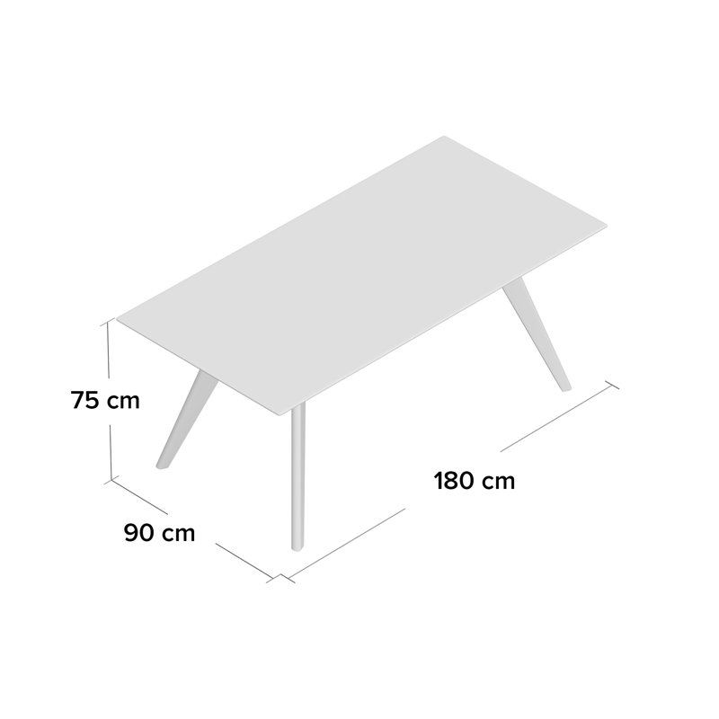 Hadley Glass Top Solid Wood Base Dining Table, 75cm H x 180cm W x 90cm D