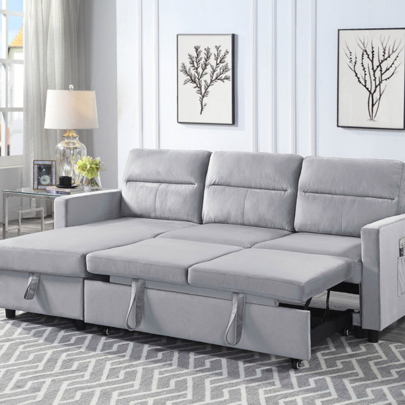 Canapé-lit modulaire réversible Phenex, Velours gris clair