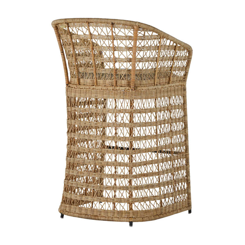 Libby Beige and Gray Rattan Bar Stool with Metal Footrest