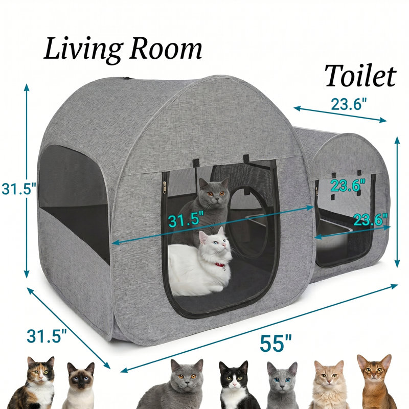 Parc portatif pour chat, enceinte de salle d'accouchement, récupération postopératoire, conception en forme de maison pour une meilleure position, tente pour animaux pliable, gris foncé