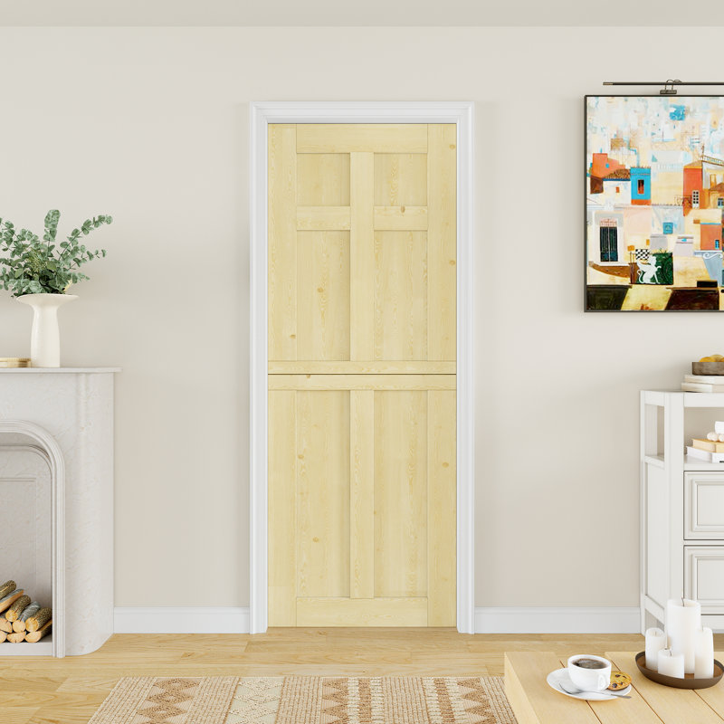 Porte semi-intérieure en bois de pin massif non fini avec porte à deux panneaux Qucik, 32 po x 80 po
